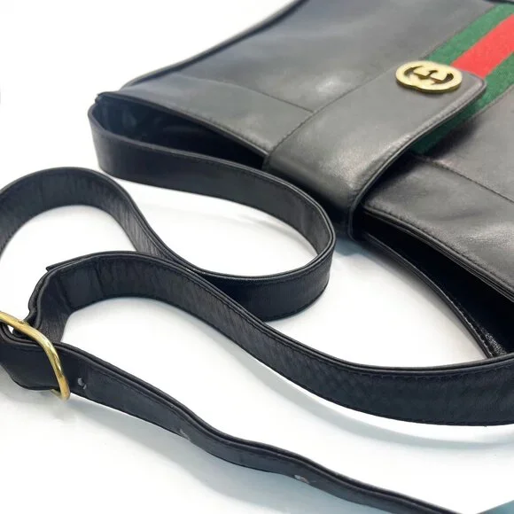Authentic GUCCI Ophidia Logo Leather Vintage Shoulder Bag Purse Black - Picture 9 of 12